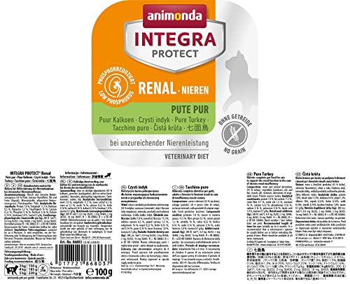animonda INTEGRA PROTECT Katzenfutter nass Renal (Nieren) Pute pur (16 x 100g), vom Tierarzt empfohlen bei Niereninsuffizienz, mit Veterinären entwickeltes Diätalleinfutter für erwachsene Katzen