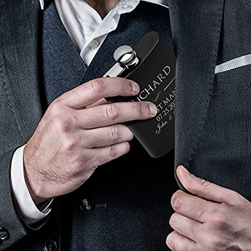 P Lab Set Of 6 - Groomsmen Gift - Groomsman Gifts For Wedding, Wedding Favor Customized Flask Set w Optional Gift Box - Engraved 6oz Stainless Steel Flask Custom Personalized Flask Gift Set, Black #1