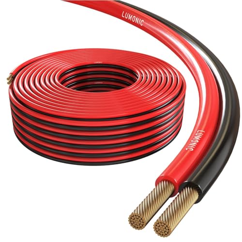 Cable de altavoz HiFi Lumonic de 50m rojo negro y línea doble de audio CCA 2x2.5mm²