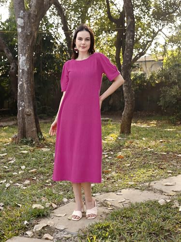 Image of PURVAJA Women's A-Line Below Knee Length Dress (Yuvi-011-013)