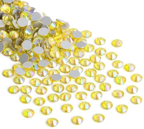 Image of Jollin Glue Fix Crystal Flatback Rhinestones Glass Diamantes Gems for Nail Art Crafts Decorations Clothes Shoes 2.8mm (ss10 2880pcs, Lemon AB)