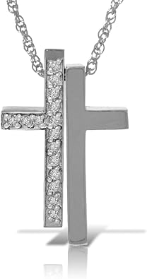 Galaxy Gold GG 14K Solid Gold, Natural Diamond Split Cross Pendant Necklace - April Birthstone, Stone of Eternal Love, 14-24 Inch, Fine Jewelry for Women