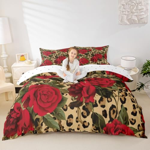 Housse de couette léopard imprimé rose en microfibre résistante avec 3 pièces Manfei - 2