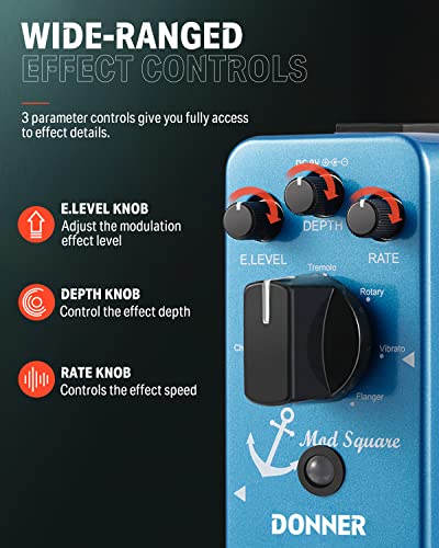 Donner Pédale à Effet Modulation 7-Mode Chorus, Phaser, Tremolo, Rotary, Vibrato, Flanger, Bleu - Les Beatles, Paul McCartney, John Lennon, RIngo Starr, George Harrison Donner Pédale à Effet Modulation 7-Mode Chorus, Phaser, Tremolo, Rotary, Vibrato, Flanger, Bleu – Image 4