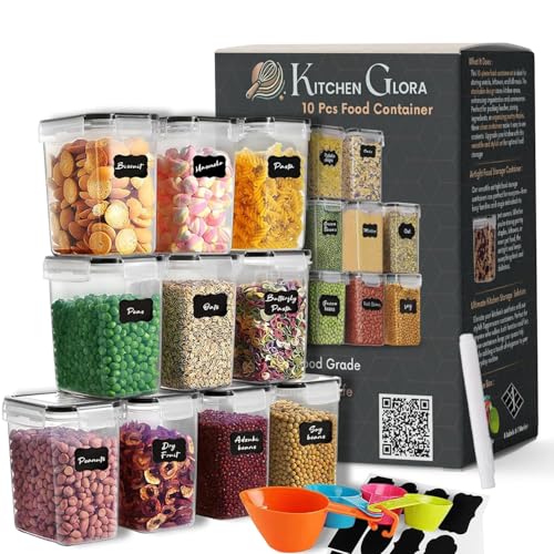 AEX Airtight Food Storage Container - Leak‑Proof Cereal Storage Containers with Lids | BPA-Free Kitchen Pantry Storage Organiser - Flour Sugar Pasta Dry Food Storage Jars (Set of 10)