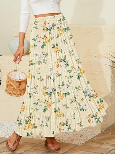 Image of NASHALYLY Women's Chiffon Elastic High Waist Pleated A-Line Flared Maxi Skirts