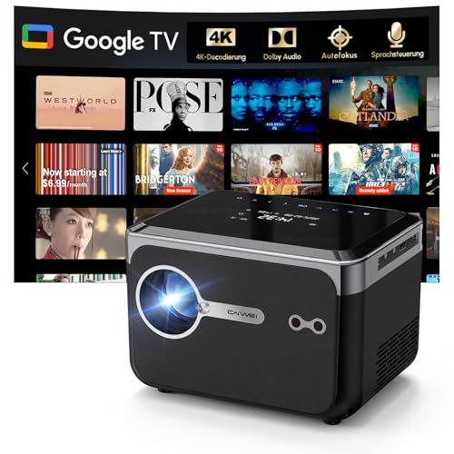 LED Beamer 4K Tragbarer Heimkino Outdoor, 2025 CWEUG Smart Beamer mit YouTube, Android TV 11, Dolby Audio, NFC, Autofokus/Trapezkorrektur, WiFi6, Bluetooth5.4, 1200ANSI 1080P FHD Handy Decke HDMI Arc