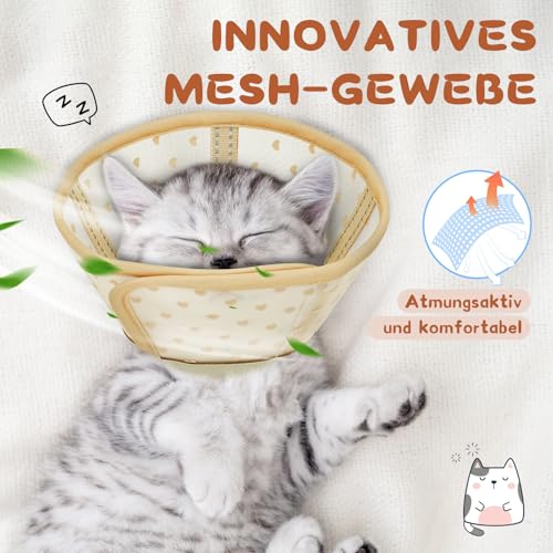 Supet weicher Katzenkegel-Halskragen,Luftgewebe-Katzen-Erholungskegel nach Operation um Lecken zu verhindern, einstellbar, atmungsaktiver Katzenhalskegel als Alternative für kleine Kätzchen und Katzen