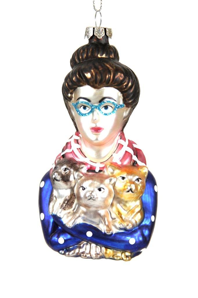 Cody Foster & Co Cody Foster Crazy Cat Lady Quirky 4.5 Glass Christmas Ornament, Multi