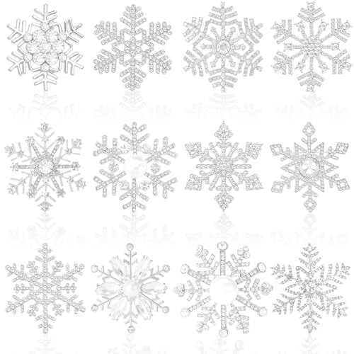 Image of 12Pcs Winter Snowflake Pins Brooch Christmas Jewelry Gift for Women