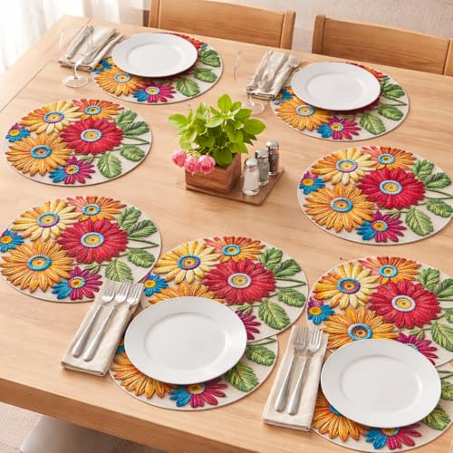 Image of Jute Cotton Round Table Mats Set of 6 - Dining Table mat 6 Pieces Waterproof, Elegant and Durable for Dining Table (Set of 6)