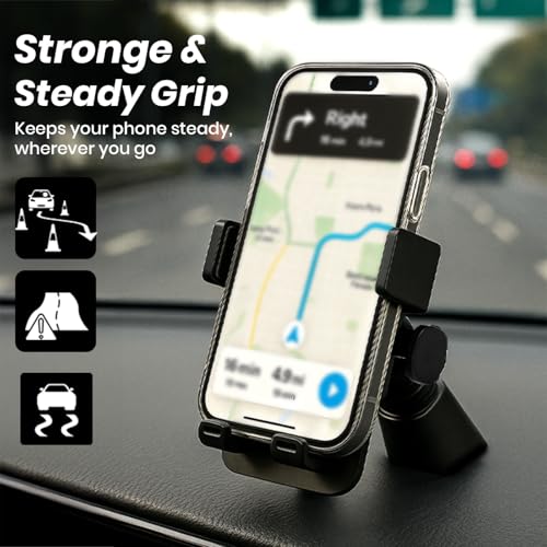 Image of MOOSH Universal Car Mount Holder 360 Rotating Adjustable Car Mount Phone Holder Desk Stand with Suction Cup Base and Telescopic Arm for iPhone, Samsung, Google, Huawei, Nokia, All Smartphones (Black)