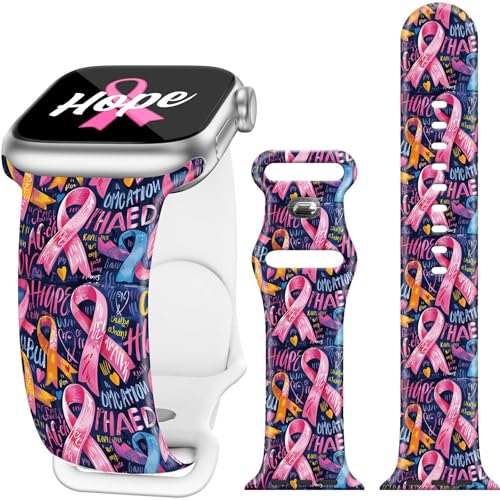 Breast Cancer Awareness Accessories Watch Band Compatible with Apple Watch Bands for Women Pink Ribbon 38mm 40mm 41mm 42mm 44mm 45mm 46mm 49mm iphone iWatch Series 11 10 9 8 7 SE 6 5 4 Ultra 3 2 1 Silicone Replacement Strap Band