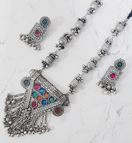 Designer Statement Afghani Antique Oxidised Silver Indian Party Ethnic Tassel Ghungroo Bells Tribal Gypsy Necklace Jewelry Set Women2
