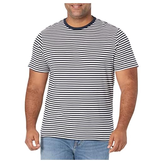 Amazon Essentials - Pack de 2 camisetas de manga corta con cuello redondo y diseño a rayas para hombre, Azul marino/Blanco, US M (EU M)