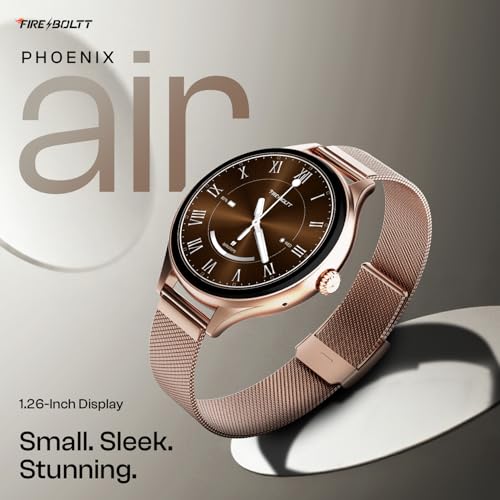 Image of Fire-Boltt Phoenix Air Smart Watch 1.26 inch Round Display, Rotating Button, Wireless Charging, Ultra Lightweight Metal Body, Bluetooth Calling, Smartwatch with Silicone & Mesh Steel Straps Rose Metal