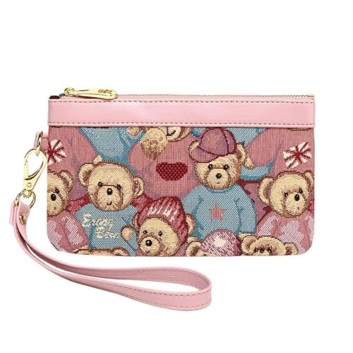 Cartoon Bear Wallet Cute Canvas Contrasting Colors Coin Purse Letter Mobile Phone
