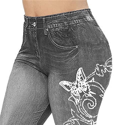 Women's Stylish Floral Print Skinny Jegging Mid Rise Butterfly Yoga Denim Pants Embroidered Curvy Ankle Jeans2