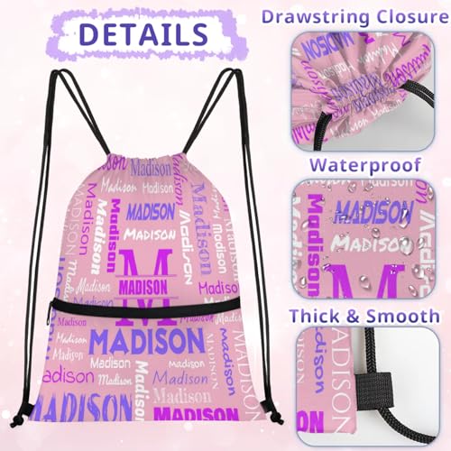 Custom Initials Drawstring Bags, Personalized Name Drawstring Backpack for Party Gym Sport Trip Yoga, Customized Gifts for Women Men, Light Pink3