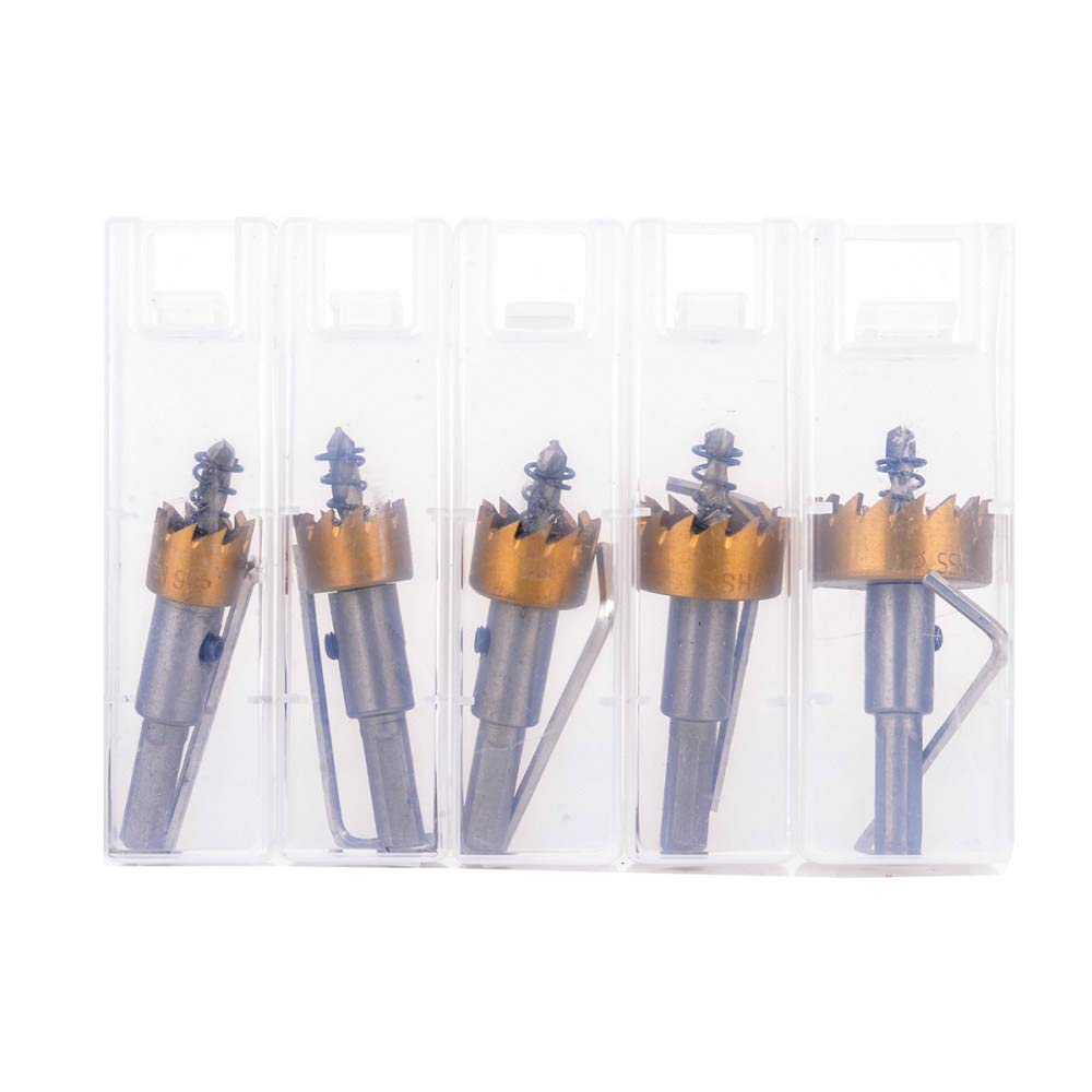 Juego de 5 brocas de carburo HSS para sierra de agujero, herramienta de madera de metal de acero inoxidable de 16-30 mm para instalar cerraduras, como se muestra