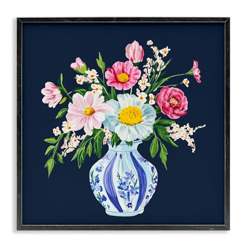 Vase Chinoiserie Printemps Tableau Noir 30x30 Cadre Mural Salon Yen