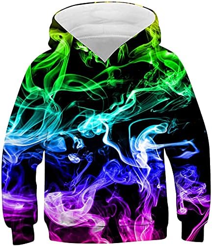 ALUWU Boys Girls Hoodies Kid 3D Print Pullover Sweatshirt With Pocket Size 5-14T