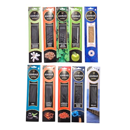 Ambar Inciensos Perfumados, Set de 10 Fragancias, 20 Varillas por...