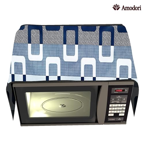 Image of Microwave Oven Top Cover 35x100 cm | Wipe Clean Fabric | 4 Utility Pockets (Geometric-16)