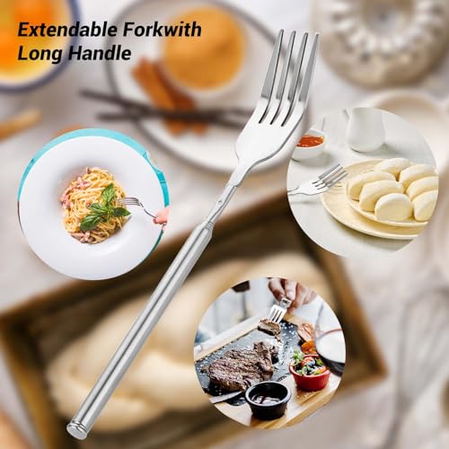 Extendable Fork Telescopic Long Fork with Extendable Handle Stainless Steel Dinner Fork Retractable Tableware Sturdy Durable for Fruit BBQ Camping Dessert Up to 25 Inch - Image 4