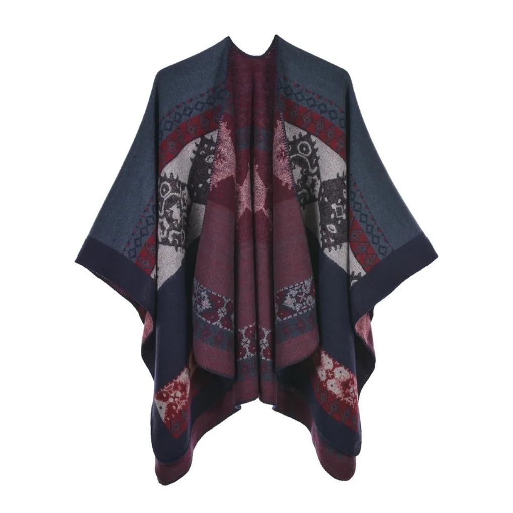 Suéter de punto con doble cara de impresión para mujer, abrigo de otoño e invierno, cálido poncho cárdigan