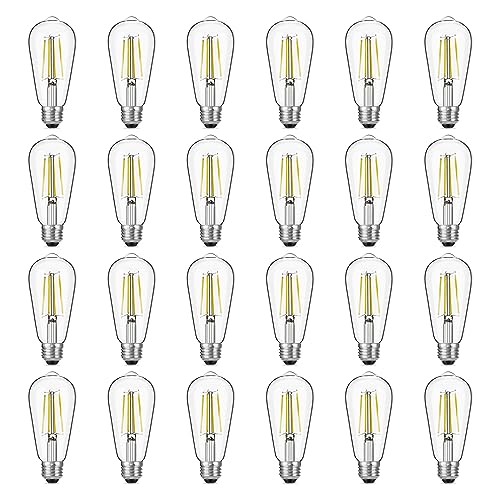 Image of Gozelux Dimmable Vintage LED Edison Bulb 60W Equivalent, 6W 750Lumens Edison Light Bulbs 5000K Daylight White, ST58 Antique LED Filament Bulb CRI 90+, E26 Medium Base, Clear Glass, Pack of 24