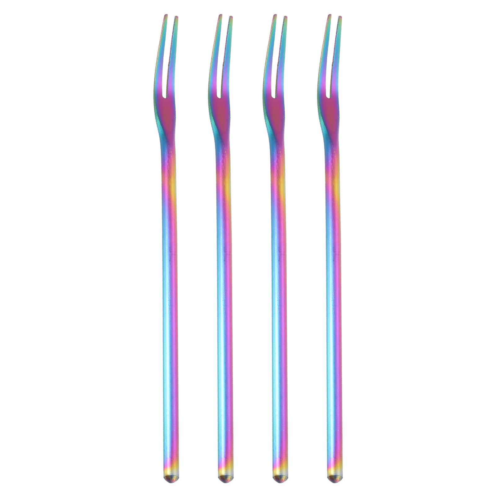sourcing map 4 Stück Gurkengabeln, 16,3 cm, Edelstahl, Olivengabeln mit langem Griff, 2-Zinkengabel für Vorspeisen, Dessert, Salat, Obst, Regenbogen