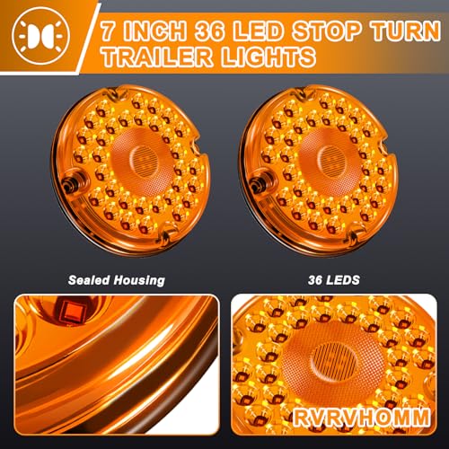 Image of 7 inch Round Transit Trailer Tail Lights Amber 36 LED 7 Inch Bus Turn Signal Parking Lights Waterproof for Truck Trailer Taillight RV UTV with Gasket 10-30V, 2Pcs