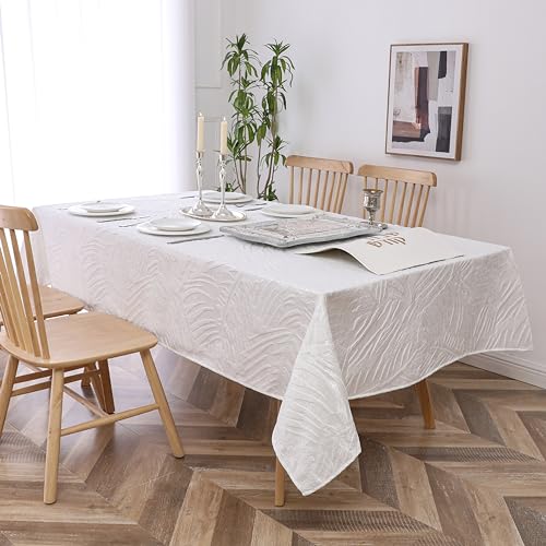 Majestic Giftware Polyester Tablecloths for Rectangle Tables | (54/90) - TC1381 Jacquard Leaves - White Hem Stitch Dining Table Cover | Decorative Washable Tablecloth for Kitchen & Dining by Majestic Giftware - Image 7