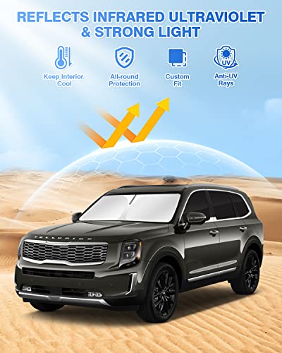 Image of Canvcle Windshield Sun Shade for 2020-2025 2026 Kia Telluride Accessories Sunshade Side Rear Window Shade Cover Window Sun Visor Shield Privacy Protection Keep Vehicle Cool Black 8PCS