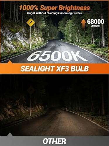 Image of SEALIGHT H13 H10 LED Light Bulbs Combo, 68000LM for 2004-2014 Ford F-150 Fog Lights, 6500K White, Halogen Replacement Pack of 4