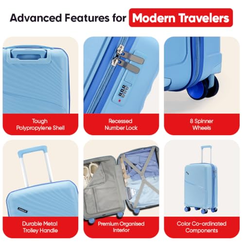 Image of Meridian Medium Check-In Suitcase 65cm 24 inch Polypropylene Hard Trolley, 8 Spinner Wheels, 2-Pocket Convipack,Recessed Number Lock for Men & Women Twilight Sea Blue /Galaxy Blue