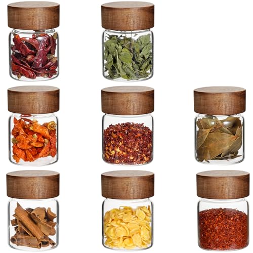 Glass Spice Jars Seasoning Containers Small Glass Jars with Lids Airtight Food Storage Canister for Kitchen Pantry Sugar Tea Coffee Bean Nuts Cookies Herbs Salt (4oz(118ml)*8 pack)