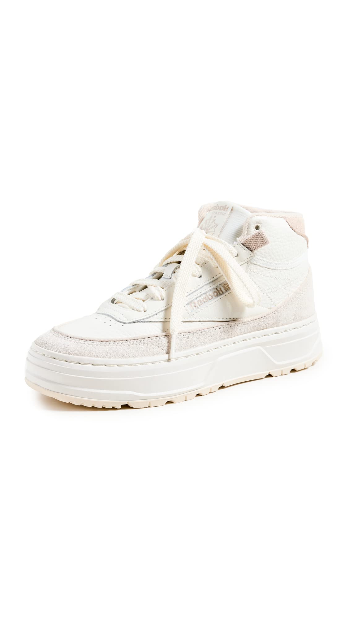 Reebok Women's Club C Geo Mid Sneakers, Chalk/Alabaster/Modern Beige, Off White, 7.5 Medium US
