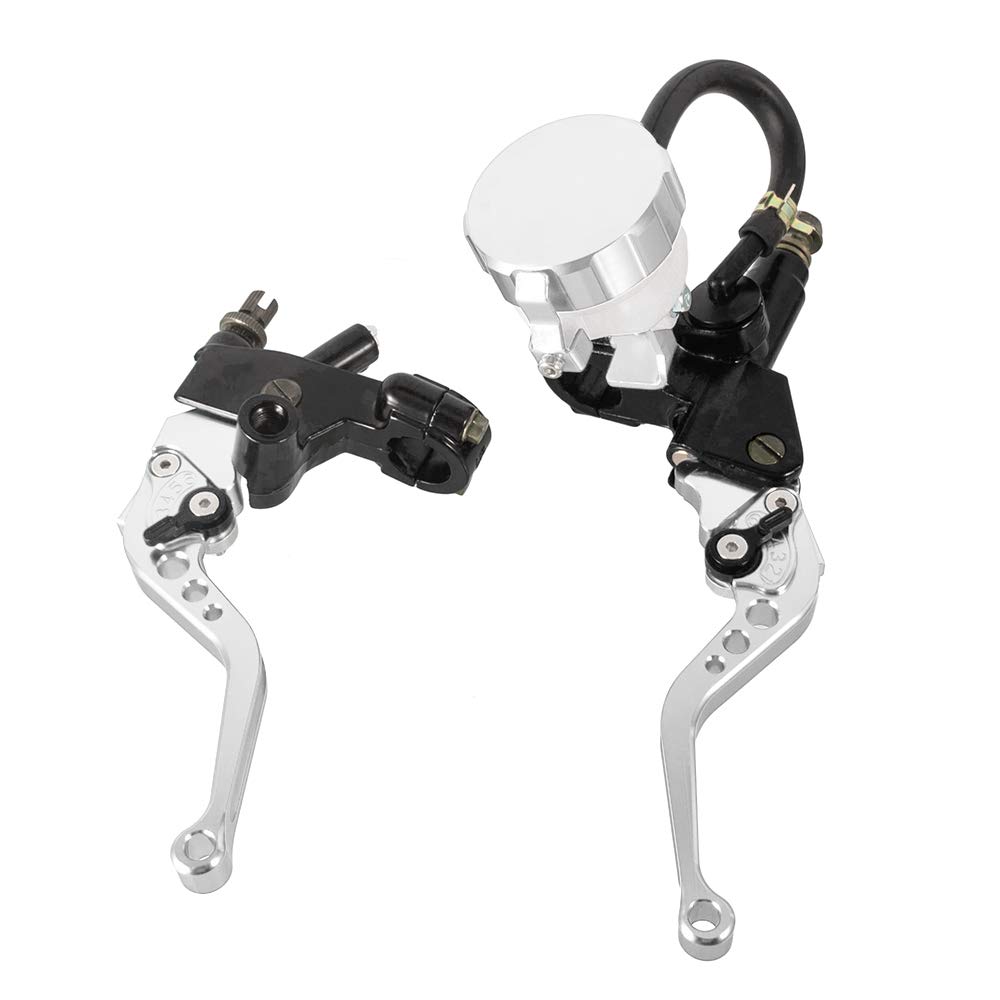 LUOKEKE Brake Clutch Levers Aluminum Hydraulic Cylinder Master Reservoir Brake Lever Cable Clutch Handle Set Fit Use for 250CC to 500CC Motorcyle(Silver)