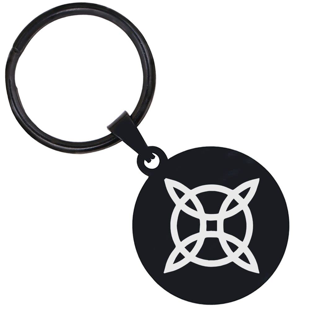 Dacai Black Tone Laser Engraved Amulet Talisman Witch Knot Witchcraft Symbol Stainless Steel Keychain Key Ring Well Polished
