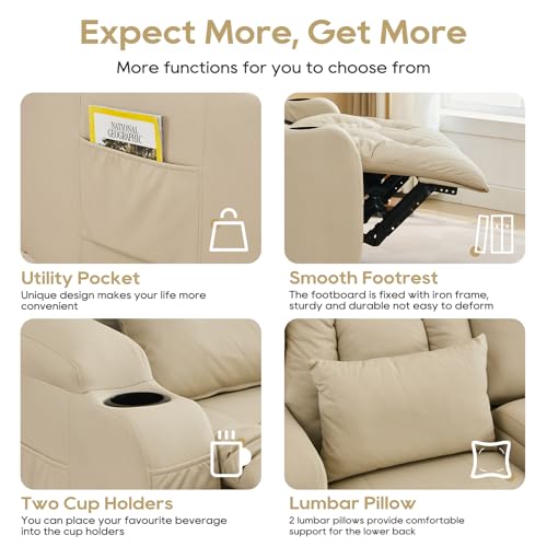 Image of IPKIG 54.2 inch RV Loveseat Recliner Sofa, Leathaire Fabric Wall Hugger Reclining Chair with Cup Holder and Side Pockets, Home Theater Seating Manual Recliner for Living Room (Beige, Loveseat)