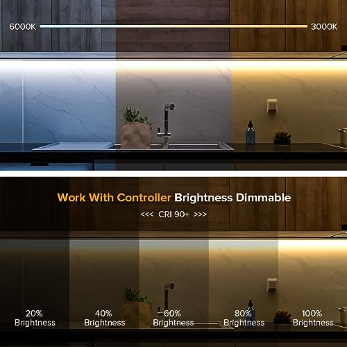 Image of BTF-LIGHTING FCOB COB LED Strip CCT 3000K-6000K Tunable White IP65,UL Listed DC12V 9.8FT CRI 90+ Dimmable LED Tape Lights,640LEDs /m Dotless for Bedroom Kitchen Indoor Decor(No Adapter or Controller)