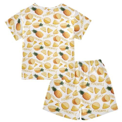 Yellow Pineapple Pattern Pajama Set, Short Sleeve Cotton Sleepwear Nightwear2