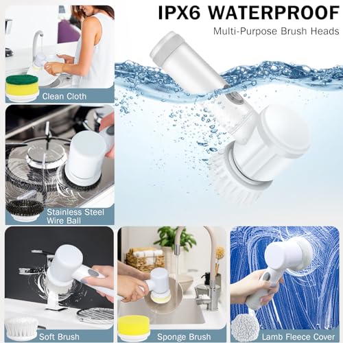 LEKISHE-Electric-Spin-Scrubber-Electric-Cleaning-Brush-Cordless-Power-Scrubber-with-5-Replaceable-Brush-Heads-Handheld-Power-Shower-Scrubber-for-Bathtub-Floor-Wall-Tile-Toilet-Window-Sink