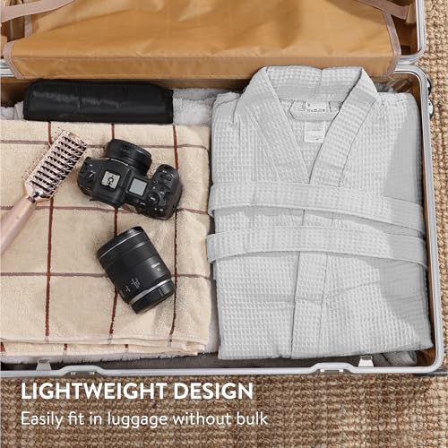 Cotton Waffle Robe - Waffle Robes for Women or Men - Waffle Knit Lightweight Spa Robes Unisex - White4