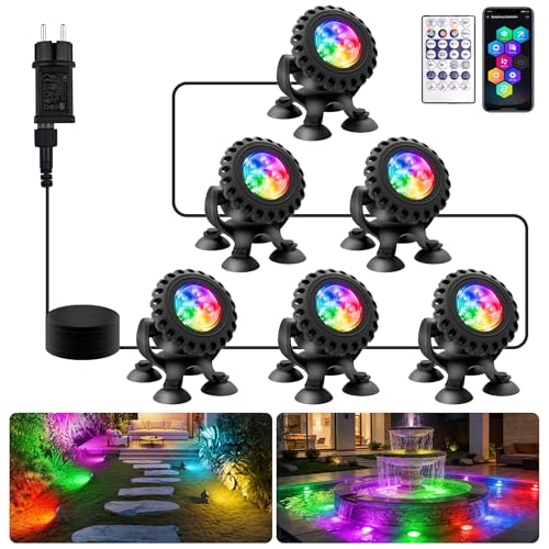 NATPOW Lumière LED Submersible RGB, 5V Couleur Changeante Projecteurs Application Bluetooth et Télécommande, IP68 Etanche Bassin Éclairage pour Aquarium,...