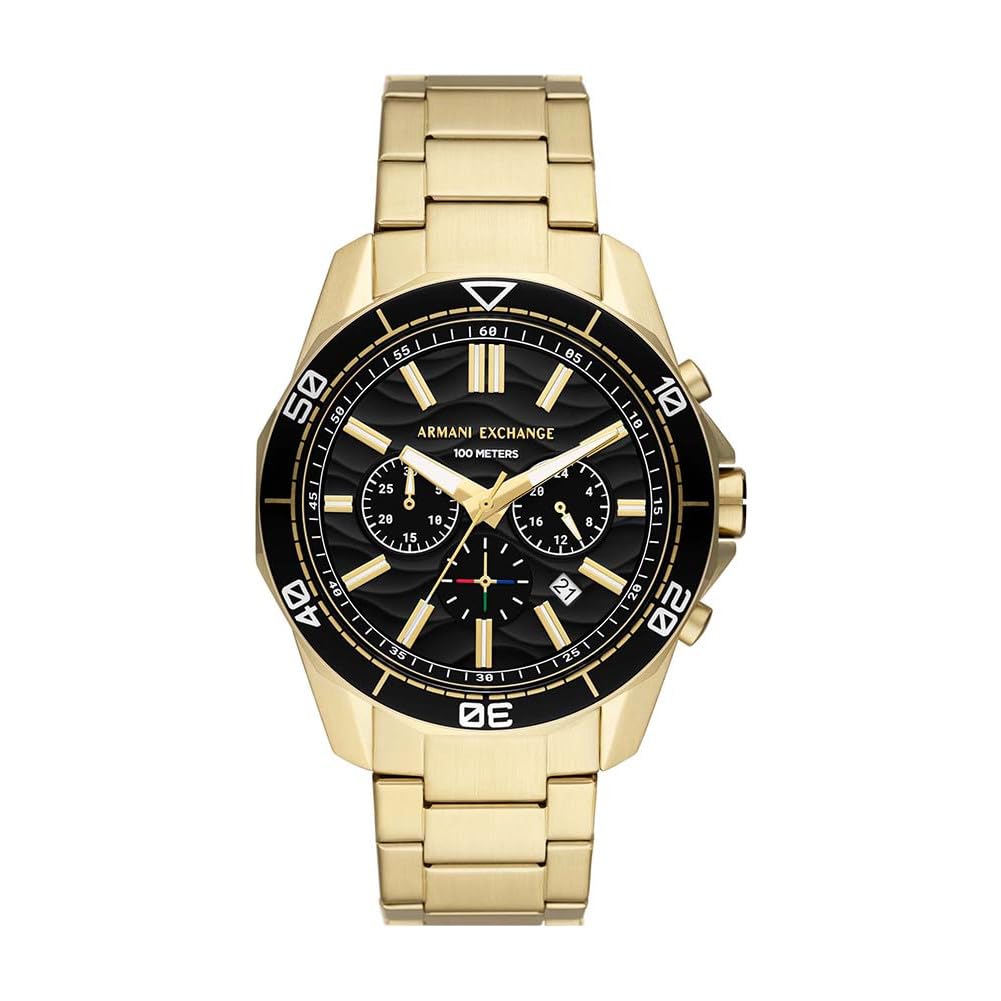 Armani Exchange Orologio da uomo in tonalità oro, movimento cronografo al quarzo e cassa da 44 mm con cinturino in acciaio, Tono oro e nero