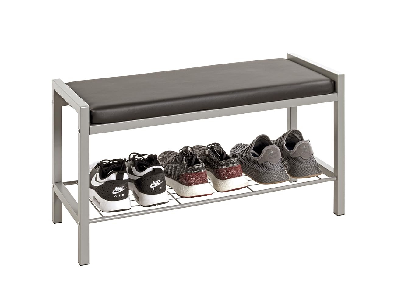 HAKU Panca per scarpe alu, nero, Finta pelle, metallo - Dim. L 80 cm x A 48 cm x P 32 cm, Stile Moderno