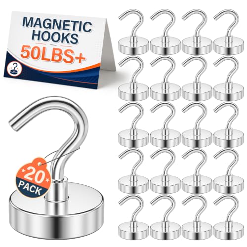 Image of FINDMAG 20 Pack 50lbs Magnetic Hooks for Cruise Cabins, Silver